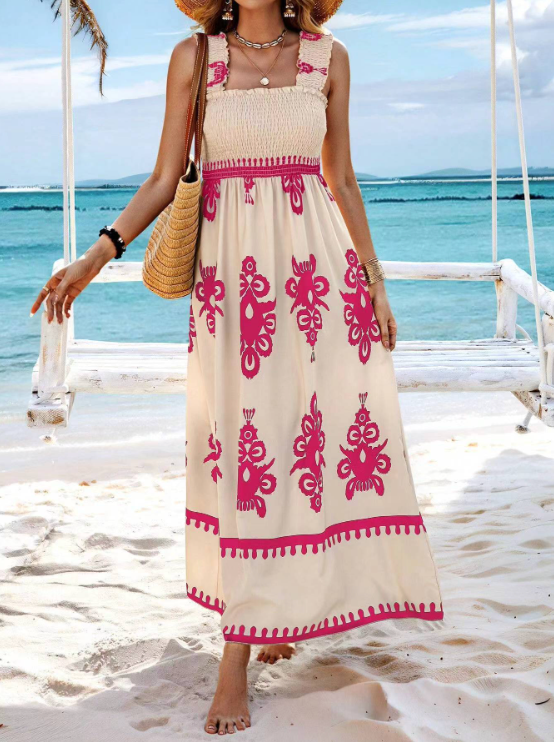 Women's Sleeveless Smocked A-Line Maxi Dress