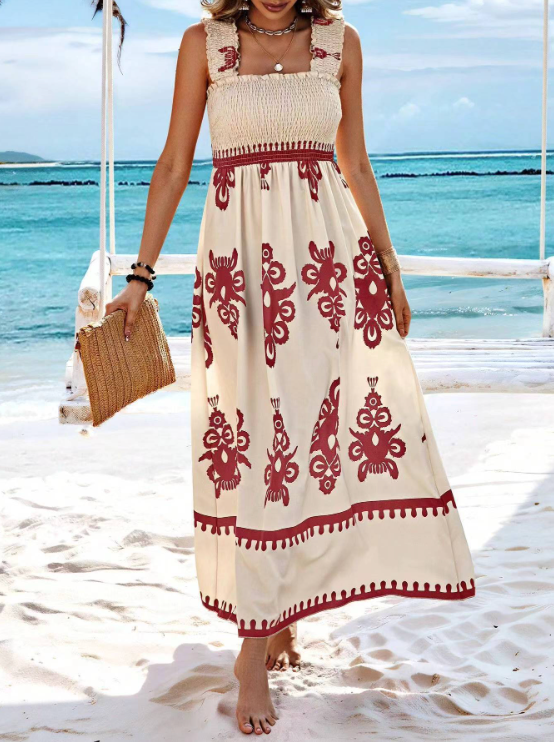 Women's Sleeveless Smocked A-Line Maxi Dress
