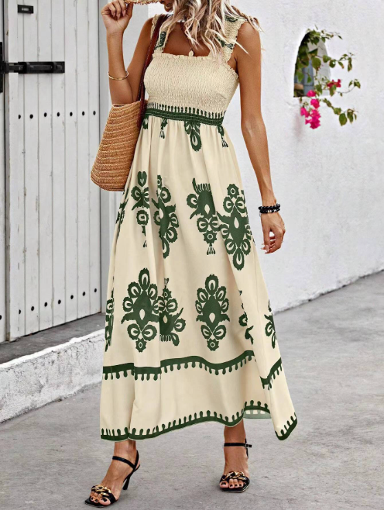 Women's Sleeveless Smocked A-Line Maxi Dress