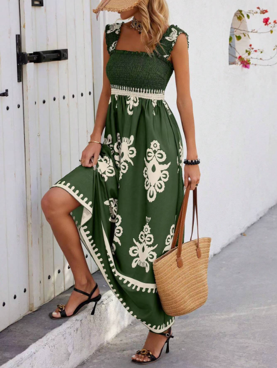 Women's Sleeveless Smocked A-Line Maxi Dress