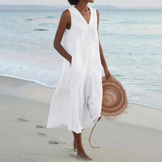 Women's Sleeveless V-Neck Midi Dress