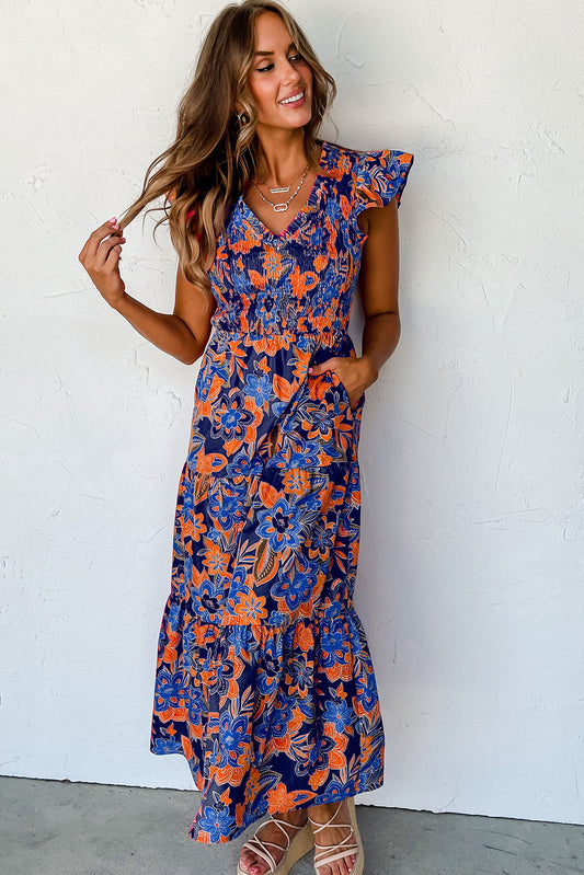 Women's Smocked Floral Summer Maxi Dress