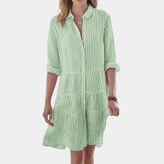 Women's Striped Tiered Mini Shirt Dress