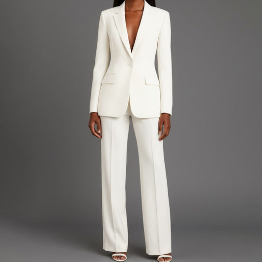 Women's Tailored Single-Button Blazer and Pants Suit Set