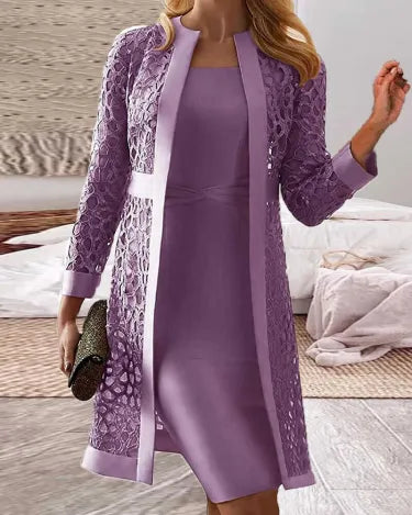 Women's Two-Piece Lace Cardigan and Dress Set