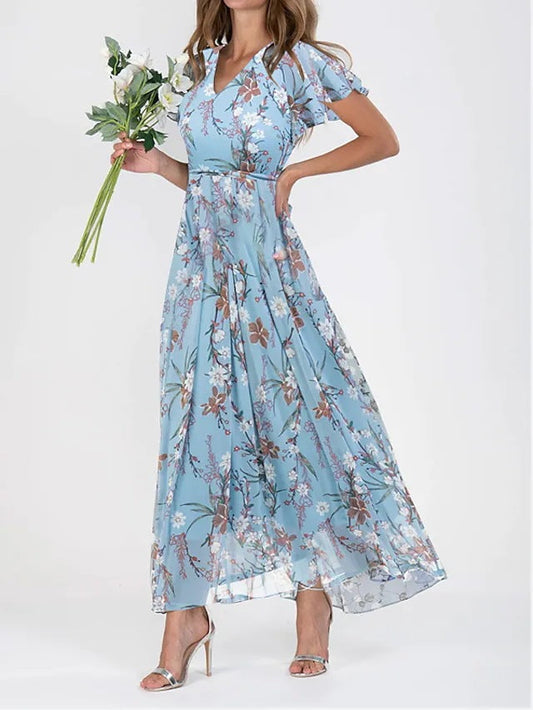 Women's V-Neck A-Line Maxi Dress