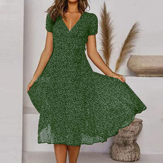 Women's V-Neck Floral Midi A-Line Dress