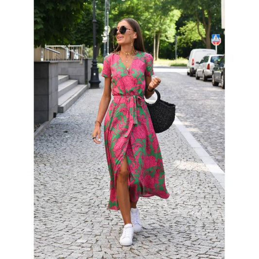 Women's V-Neck Wrap Midi Dress
