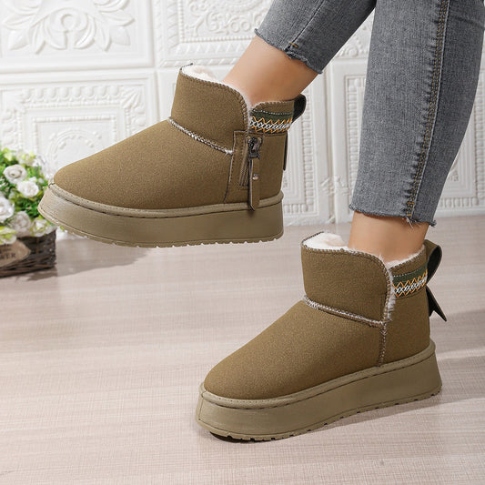 Women's Water-Repellent Ankle Snow Boots with Warm Lining, Thick Sole and Zipper