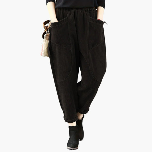 Women's Wide-Leg Corduroy Trousers with Pockets