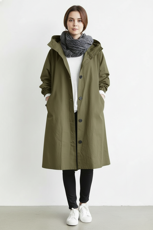 Women's Windproof and Waterproof Hooded Trench Coat for Autumn & Winter