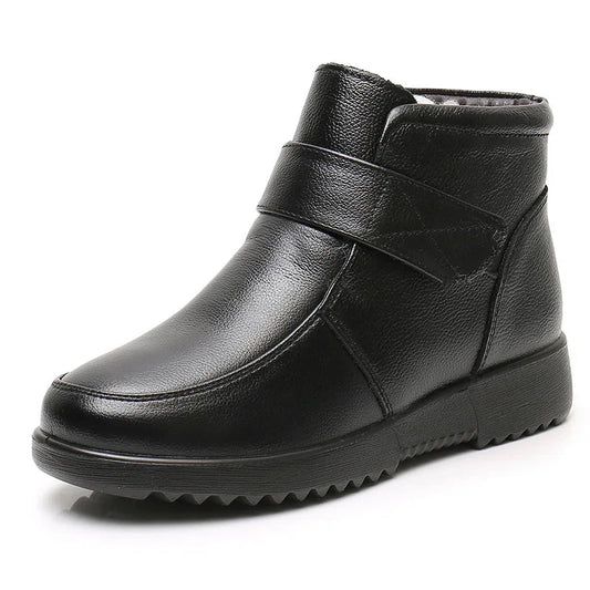 Women's Winter Ankle Boots – Warm Lined Flat Boots with Adjustable Strap and Non-Slip Sole