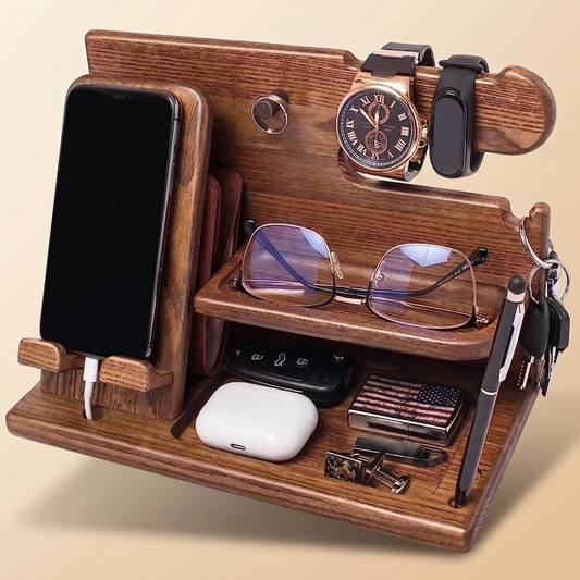 Wooden Organizer and Nightstand Docking Station